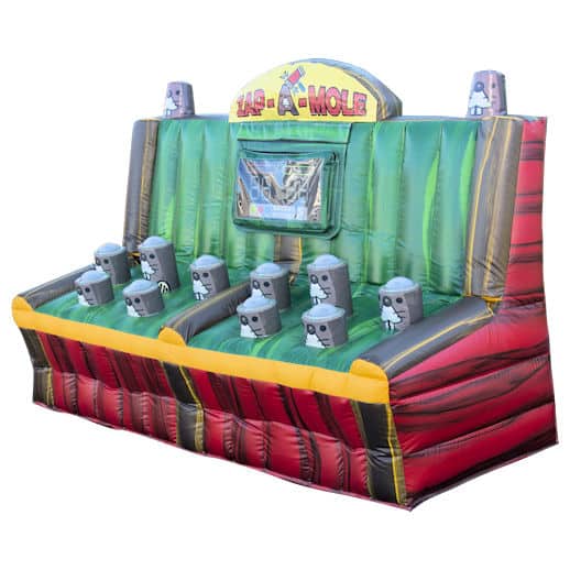 Colorful inflatable Zap-A-Mole carnival game with cartoon mole targets